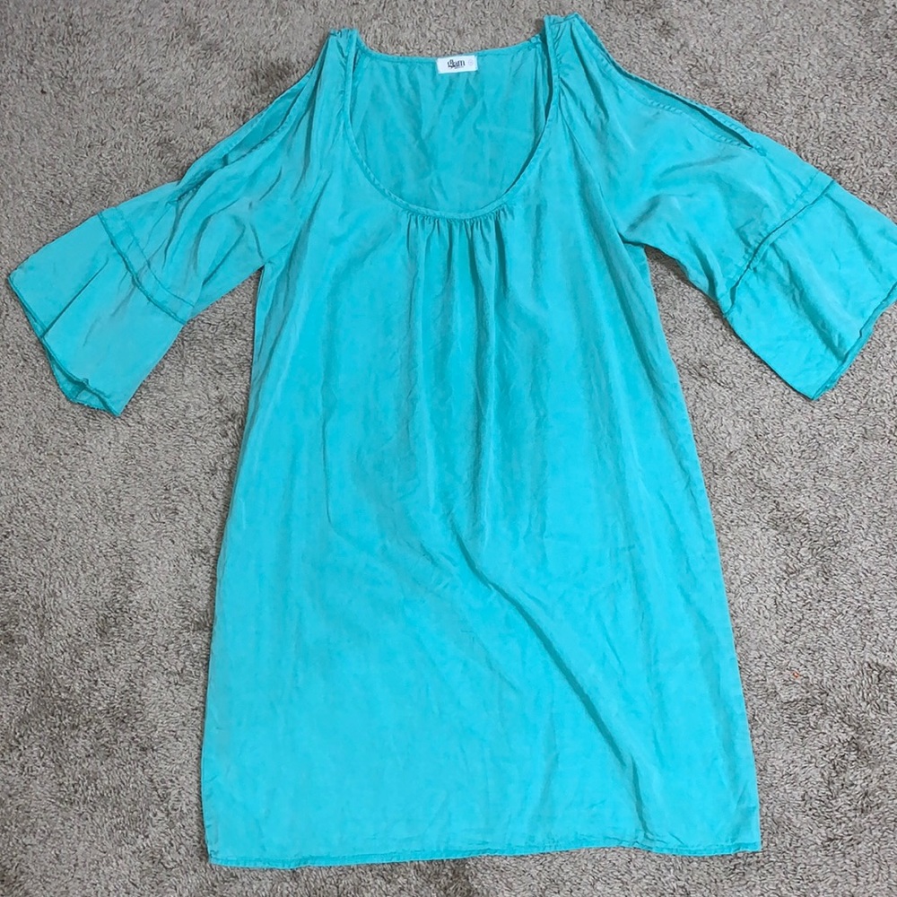 Cold shoulder quarter length bell sleeve dress